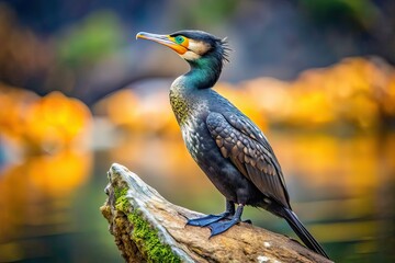 Fototapeta premium Majestic Cormorant on Rock - Copy Space for Text