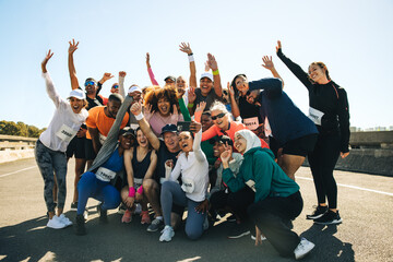 Energetic group takes a selfie after completing a 5km race