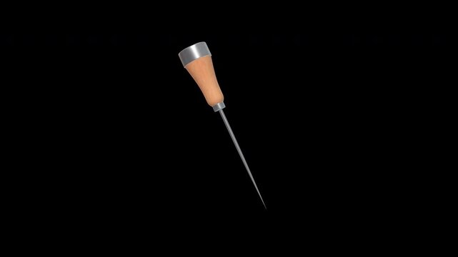 3D Wood Ice Pick Rotating on a Transparent Background. Seamless Loop. 4K