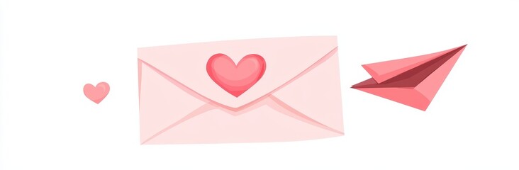 Valentine's Day is celebrated with a set of modern illustrations of love messages, such as a flying paper airplane, a cute winged letter, and an open heart-filled envelope