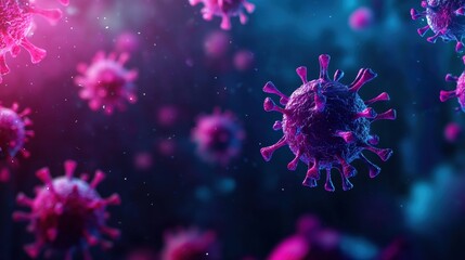 Microscopic view of colorful virus particles in a digital environment