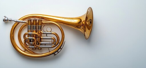 Naklejka premium Golden French Horn on White Background: A Musical Instrument