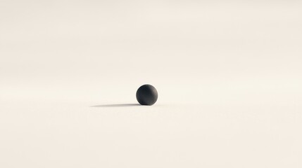 A lone dark ball rests in an expansive, serene space, embodying minimalism and tranquility with subtle shadow play.