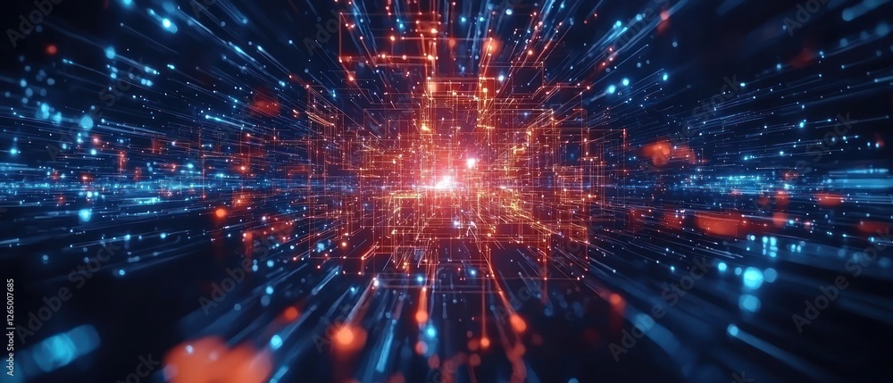Poster abstract digital network with glowing lines and particles