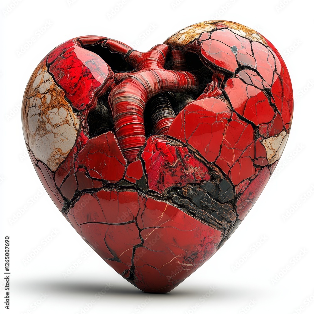 Poster the image features a solitary 3d red heart set against a white backdrop, with a 3d rendering that gi