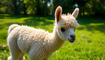 Fototapeta premium a close up of a small sheep in a field