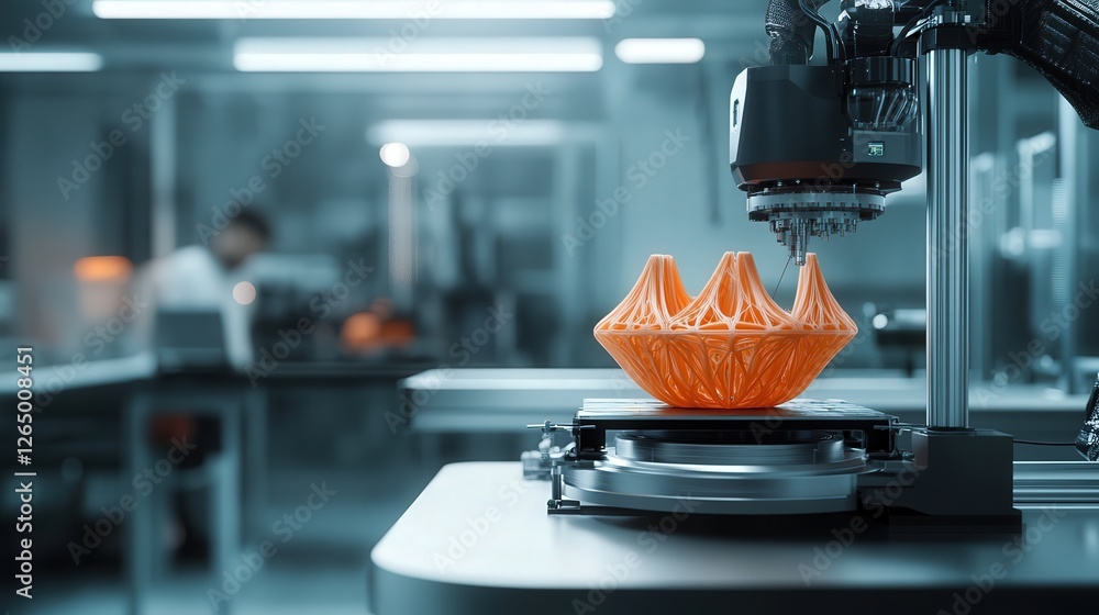 Poster factory where products are designed using 3d printing technology and ai optimization for maximum eff