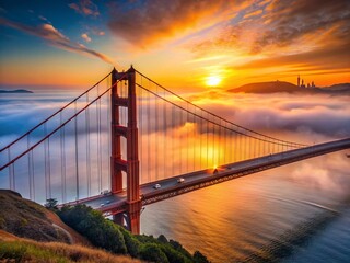 Fototapeta premium Majestic Golden Gate Bridge & San Francisco Bay at Sunrise - Stunning Landscape Photography