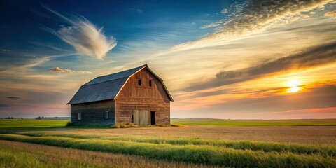 Obraz premium Minimalist Barn in Field AI Art, Photography, Rural Landscape, Barn, Farm, Countryside