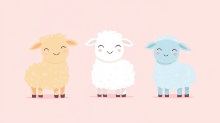 Cute Cartoon Sheep Following with Pastel Colors