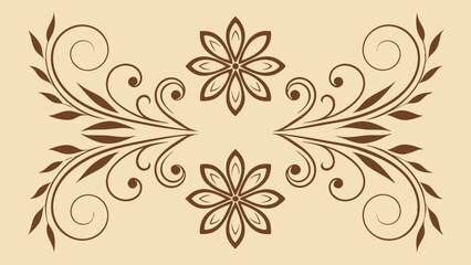 Fototapeta premium Elegant floral design featuring swirling patterns and intricate flowers on a soft beige background.