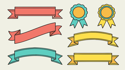 Colorful banners and badges in various styles, perfect for decoration or highlighting achievements.