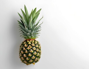 Fototapeta premium A fresh pineapple with vibrant green leaves stands out against a neutral background