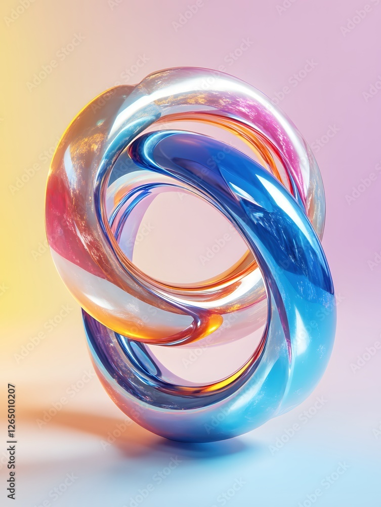 Poster abstract intertwined rings with vibrant colors and glossy texture for modern design concepts