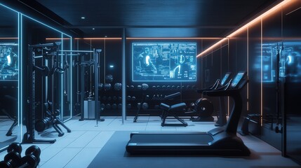 Fototapeta premium futuristic gym where AI-generated holograms guide workouts.