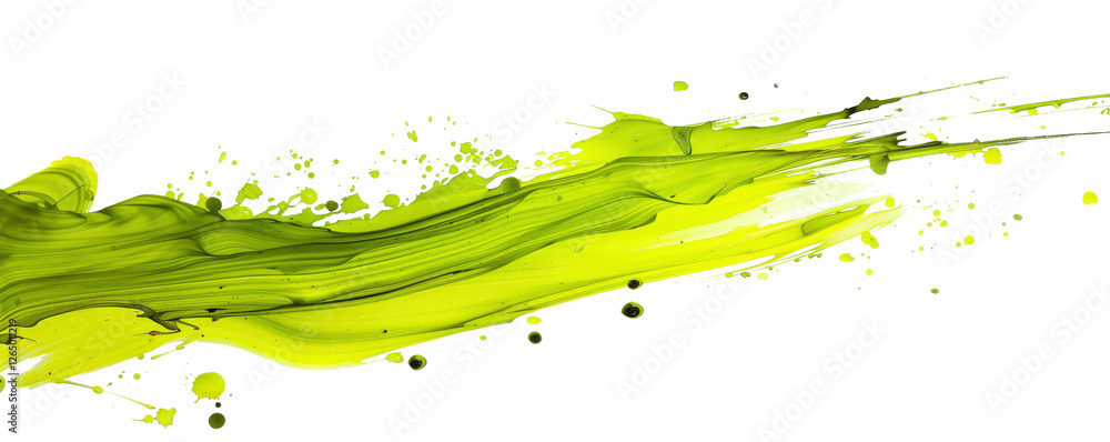 Poster vibrant and energetic green paint splash with dynamic flow and fluid motion effect on black backgrou