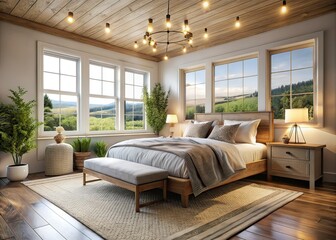 Fototapeta premium Minimalist Farmhouse New York Bedroom Interior