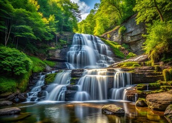Obraz premium Majestic Kent Falls, Connecticut State Park: Cascading Waterfall in Lush Forest