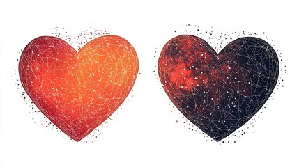 Set of heart shaped posters cards love pattern line graphic design holiday valentine date couple beautiful gift.