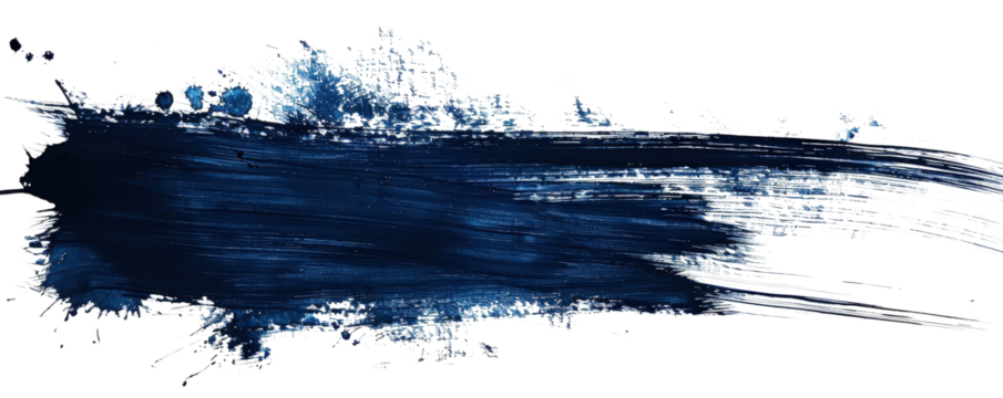 Dark Blue Brush Stroke with Light Blue Splatter on Transparent Background for Artistic Design and Graphic Projects