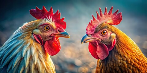 Minimalist Hen and Rooster, Farm Animals, Abstract Photography