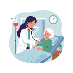 Doctor Examining Senior Patient in Hospital Bed with Compassionate Care