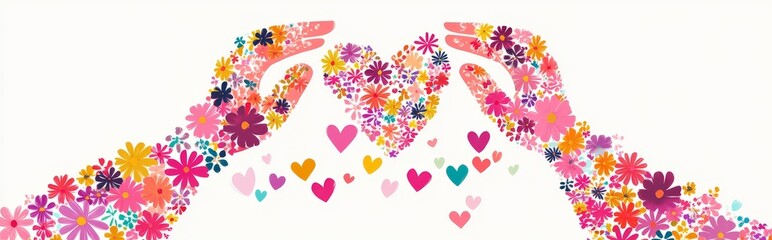 Hands full of love appear, encouraging you to spread and share your love with the people around you in a vibrant modern artwork