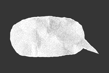 Crumpled paper dialogue balloon, ideal for banners. Halftone effect, gritty dotted texture and torn jagged edges of a notebook sheet.