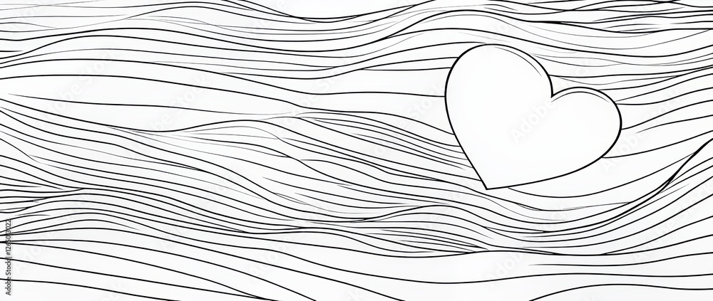 Poster the concept of love is represented by a single-line black and white drawing that forms a heart shape