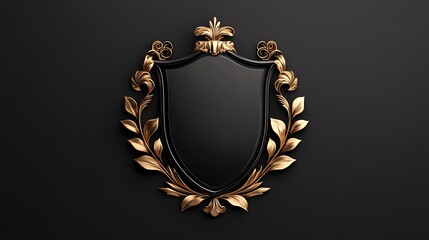 Elegant Black and Gold Heraldic Shield 3D Render AI Generated