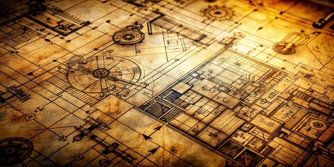 Minimalist Old Schematics 3 - AI Photo