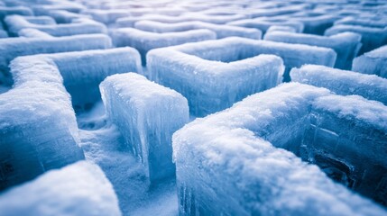 Fototapeta premium A mesmerizing icy labyrinth glows with a breathtaking blue hue, capturing the intricate design of nature's frozen artistry.