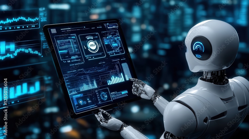 Aufkleber ai-powered financial assistant visualized with futuristic ui.