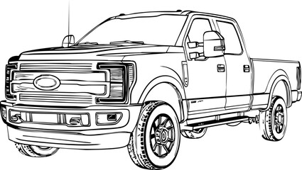 A detailed line drawing of a Double Cabin pickup truck. Perfect for automotive enthusiasts and coloring pages © petokpetok