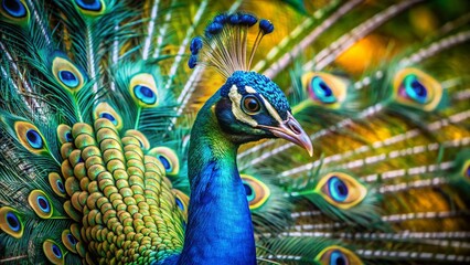 Obraz premium Majestic Peacock Feather Display: Vivid Colors, Regal Bird, Wildlife Photography