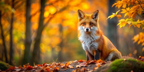Obraz premium Majestic Red Fox in a Panoramic Autumn Landscape - Wildlife Photography