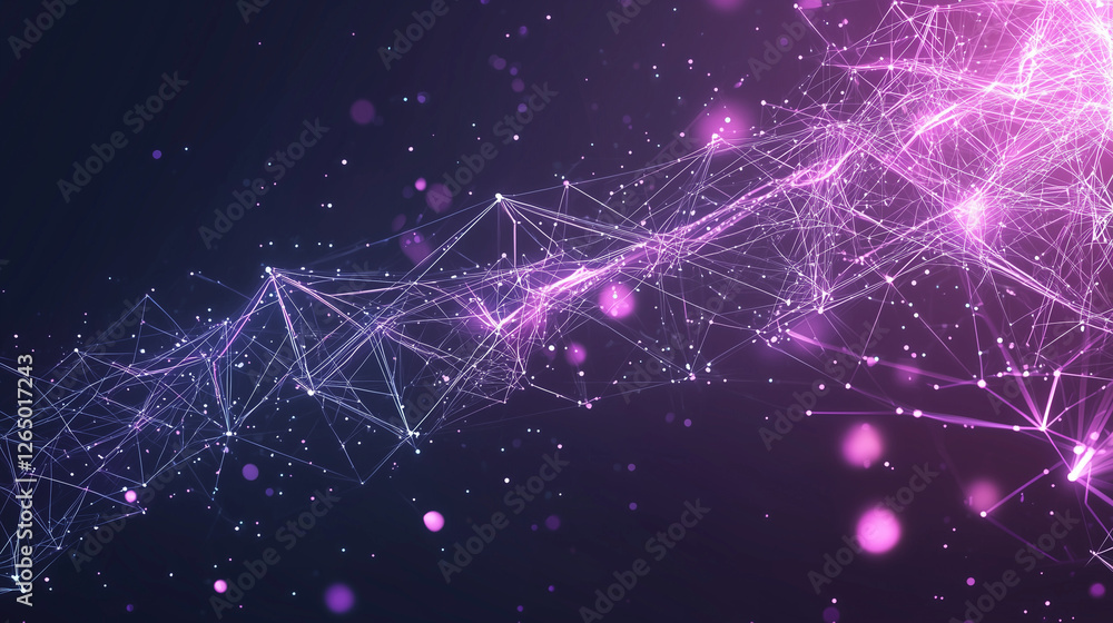 Aufkleber an abstract image depicting a network of interconnected nodes and lines. pink and purple hues glow a