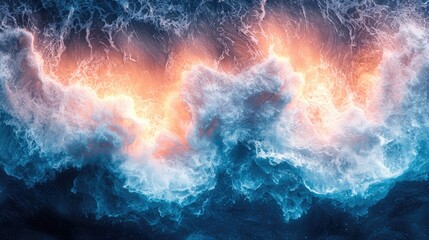 Obraz premium A vibrant depiction of ocean waves illuminated by a warm glow.