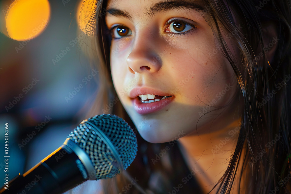 Aufkleber cute little kid on stage ready for performance on stage generative ai image