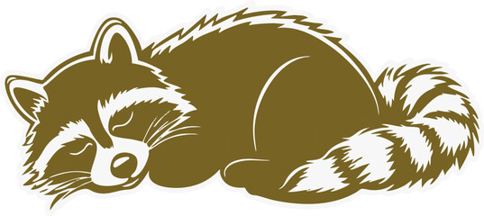 Adorable illustration of a sleeping raccoon perfect for stickers decals or apparel designs Its peaceful pose and brown tones create a calming mood © petokpetok