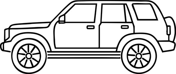 Simple line drawings of four different SUVs perfect for coloring pages or design elements. Great for kids activities or automotive projects.