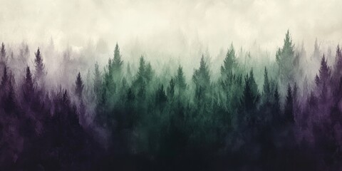 Misty forest landscape tranquil nature scene artistic illustration serene environment aerial view calm concept