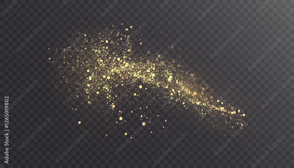 Poster golden magic light effect of glowing dust cloud with many sparkling bokke and shimmering light effec