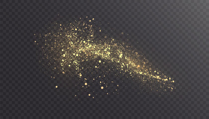Golden magic light effect of glowing dust cloud with many sparkling bokke and shimmering light effects. Magic golden explosion. Vector © Valeriia