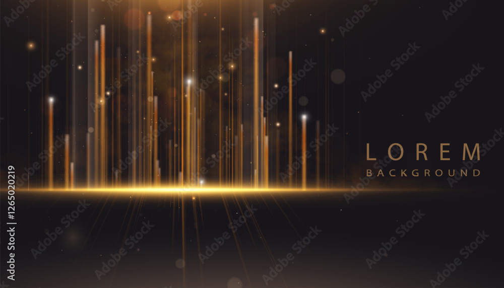 Aufkleber Bright luxurious background with vertical glow of golden highlights of shimmering lines. Realistic background with 2D effect. City night glow of bright rays.