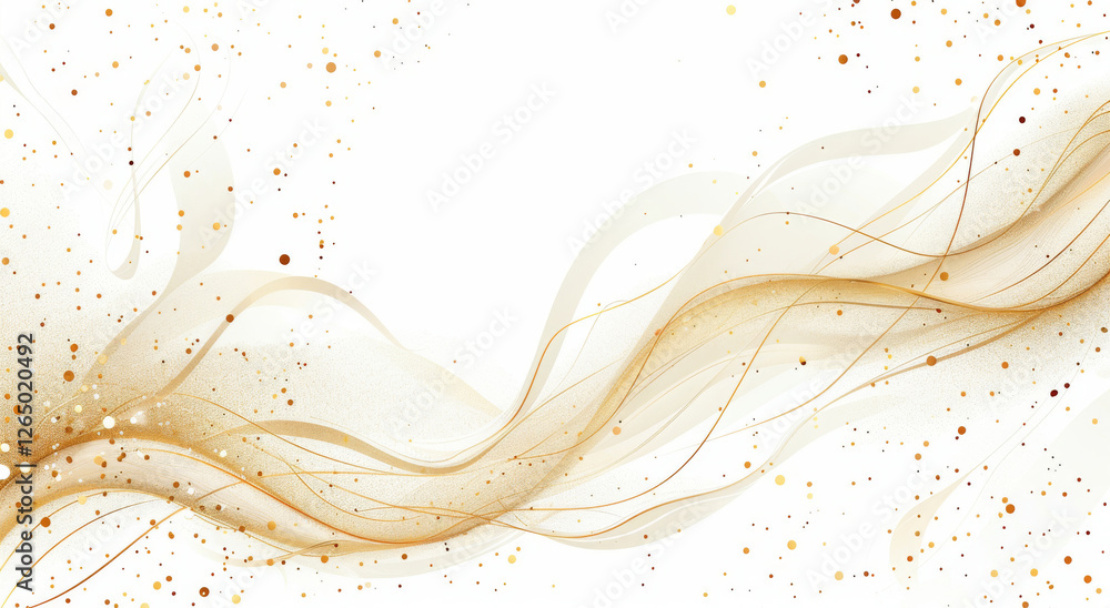 Poster elegant curves and particles in abstract golden wave pattern