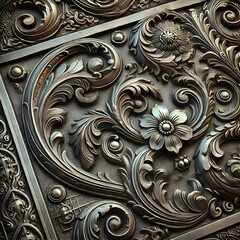 Intricate metal carving showcasing floral and acanthus leaf design