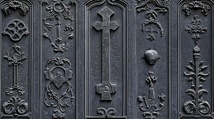 Intricate Gothic-Style Metalwork Panel Detail AI Generated