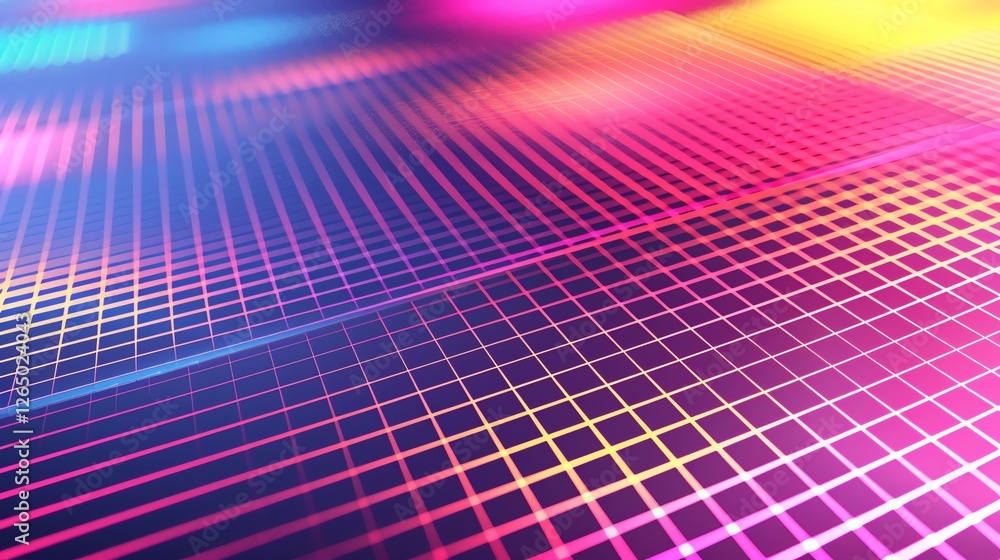 Poster abstract geometric background with colorful lines and a grid pattern.