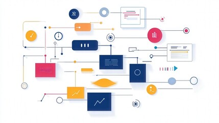 workflow chart used in project management, with color-coded stages and clearly labeled arrows.